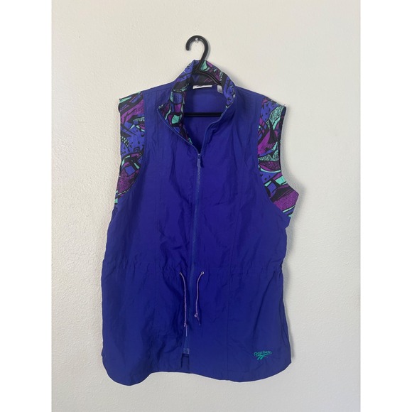 Reebok Other - Vintage Reebok Mens Blue Geometric Print Full Zip Nylon Windbreaker Vest Medium